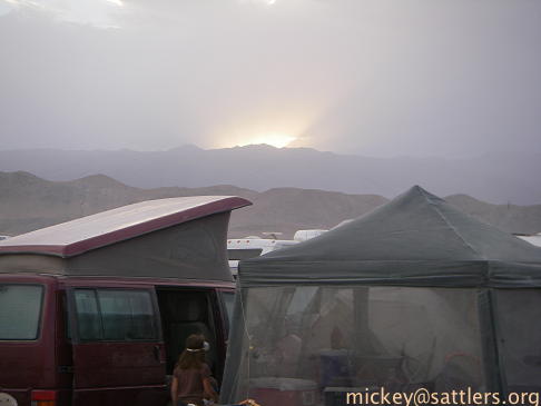 Burning Man 2007: sunset filtered through airborne dust