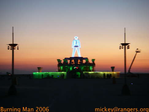 Burning Man 2006: dusk behind the Man